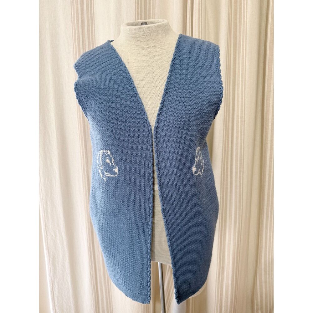 Vintage Handmade Blue Knit Dog Sweater Vest Intarsia Puppy Grannycore 91